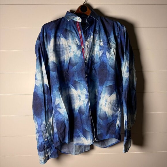 Bugatchi Classic Fit Long Sleeve Shirt Blue & White Geometric Sz XL - Picture 7 of 8